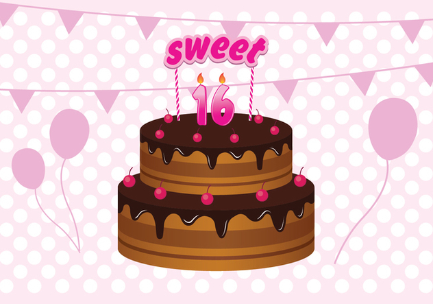 Free Sweet 16 Birthday Cake Illustration - бесплатный vector #392543
