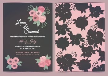 Vector Pink Gray Flower Wedding Invite - бесплатный vector #393883