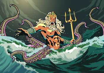 Poseidon Comes Out From The Sea - Free vector #398613