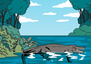 Gator In The Middle Of Jungle Vector - vector gratuit #403933 