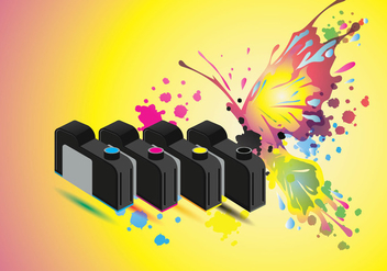 Ink Catridge Vector with Full Color Butterfly Background - vector gratuit #405653 