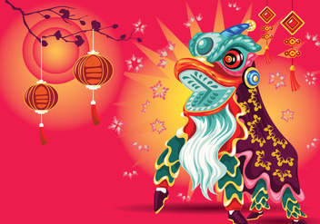 Vector Illustration Traditional Chinese Lion Dance Festival Background - vector gratuit #405663 
