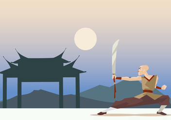 Shaolin Monk Performing Wushu With Sword Vector - Free vector #418363