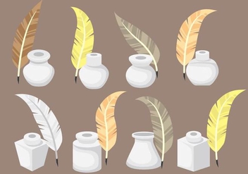 Inkwell Icons with Feather Vectors - Free vector #420663