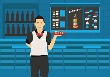 Man Waiter Serving Canapes Vector Illustration - Free vector #428323
