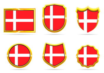 Golden Frame Denmark Flag Badge Vectors - Free vector #428673