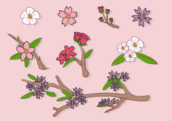 Peach Flowers Blossom Doodle Illustration Vector - Free vector #428833