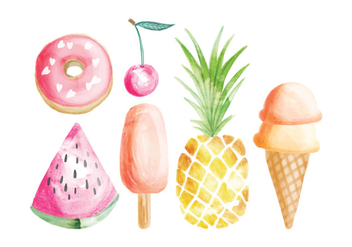 Vector Hand Painted Summer Food Elements - Free vector #428993