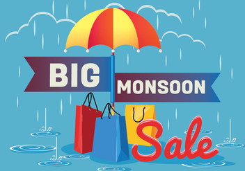 Sale Poster for Monsoon Season with Rain Drops with Shopping bag and Umbrella - Free vector #429193