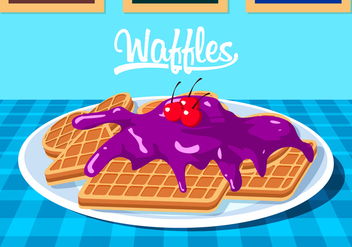 Waffles With Blueberry Jam Free Vector - Free vector #429383