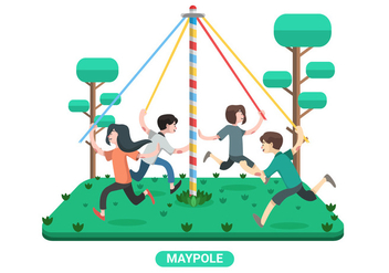 Kids Play Maypole Vector Illustration - Kostenloses vector #430413