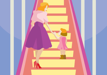 Mom And Her Daughter in The Escalator Vector - Free vector #431543