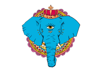 Hand Drawn Blue Elephant With Crown Vector - Free vector #432663