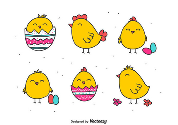 Doodle Easter Chick Vectors - Free vector #432893