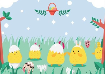 Easter Chick Playing In Grass Vector - vector gratuit #433153 