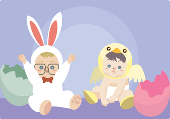 Babies With Bunny And Chick Costume Vector - бесплатный vector #433163