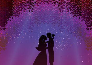 Groom And Bride Under Blossom Wisteria - Free vector #434173