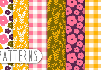 Floral and Gingham Decorative Pattern Set - Free vector #434313