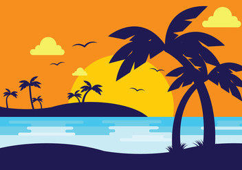 Sunset Beach With Palm Silhouette - Free vector #434833