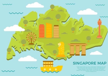Free Singapore Map With Famous Landmark Vector - Free vector #434863