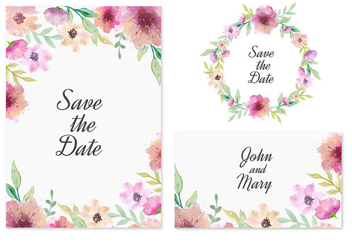 Free Vector Save The Date Card With Pink Watercolor Flowers - Kostenloses vector #436813