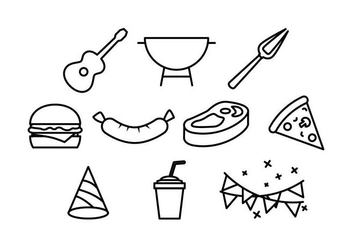BBQ and Block Party Line Icon Element Vectors - Free vector #436833