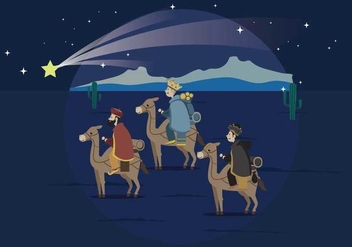 Three Wise Man Carrying Gold For Baby Jesus Illustration - Free vector #436903