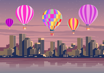 Hot Air Balloons Over The City Vector Scene - Free vector #437983