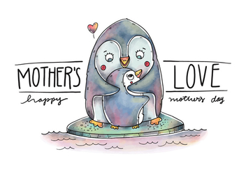 Cute Mom Penguin And Son Over Ice With Quote - бесплатный vector #438473