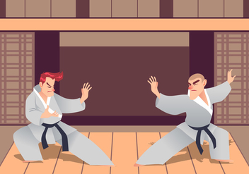 Two Man Practicing Martial Arts In The Dojo - Free vector #439773