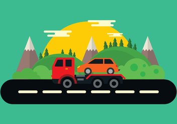 Tow Truck In The Mountains Vector - Free vector #439923