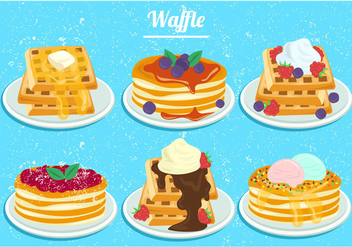Strawberry And Blueberry Honey Waffles In Watercolor - Free vector #440583