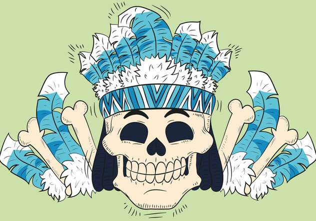 Cute Skull With Feathers Hat Tribal Style - Free vector #440863