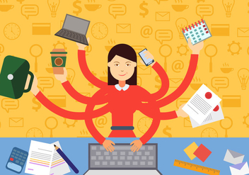 Woman In Multitasking Situation - Free vector #441023