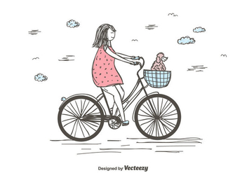 Girl Riding Bike Vector - бесплатный vector #441123