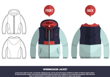 Windbreaker Jacket Front And Back Views Vector Illustration - vector gratuit #441163 