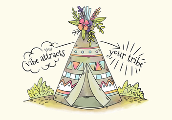 Cute Tribal Tent With Flowers And Leaves - Free vector #441553