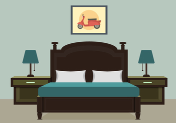 Bedroom With Furniture Vector Illustration - Free vector #442323