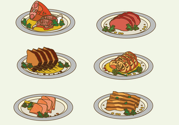 Charcuterie Meat On Plate Vector Illustration - Free vector #442923