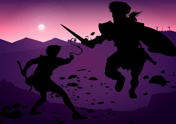 David And Goliath Silhouette Fight Free Vector - Free vector #444403
