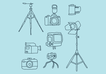 Camera And Complements Doodles - бесплатный vector #446023
