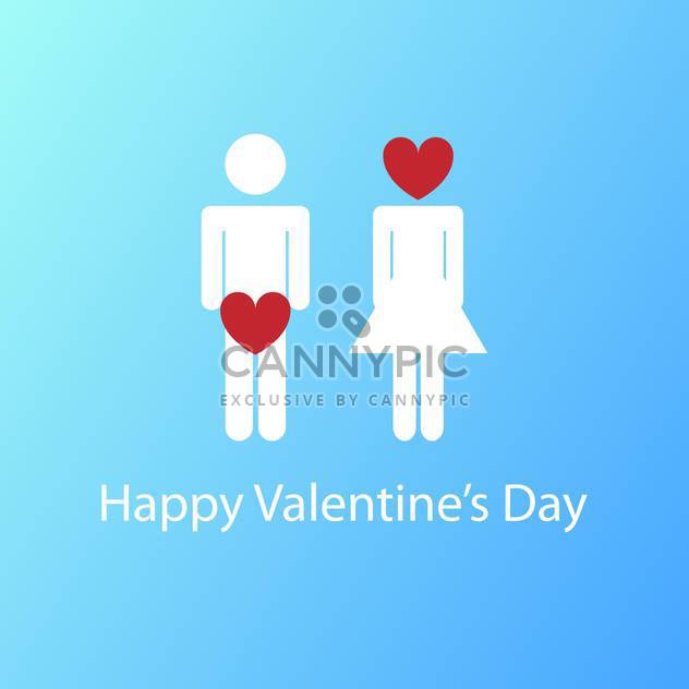 Vector illustration of Valentine's Day card with man and woman signs and red heart thoughts on blue background - Kostenloses vector #125773