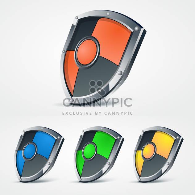 Vector illustration set of colorful protection shields on white background - Free vector #125803