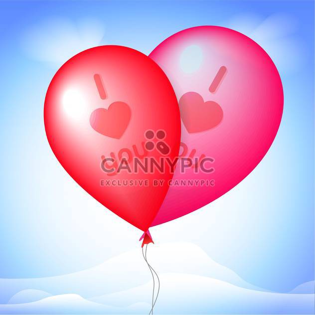 Vector illustration of two red balloons on blue background with i love you sign - vector gratuit #126183 