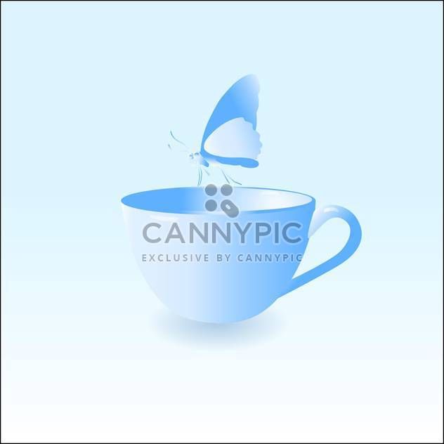 Vector illustration of blue empty cup with butterfly on blue background - Kostenloses vector #126233