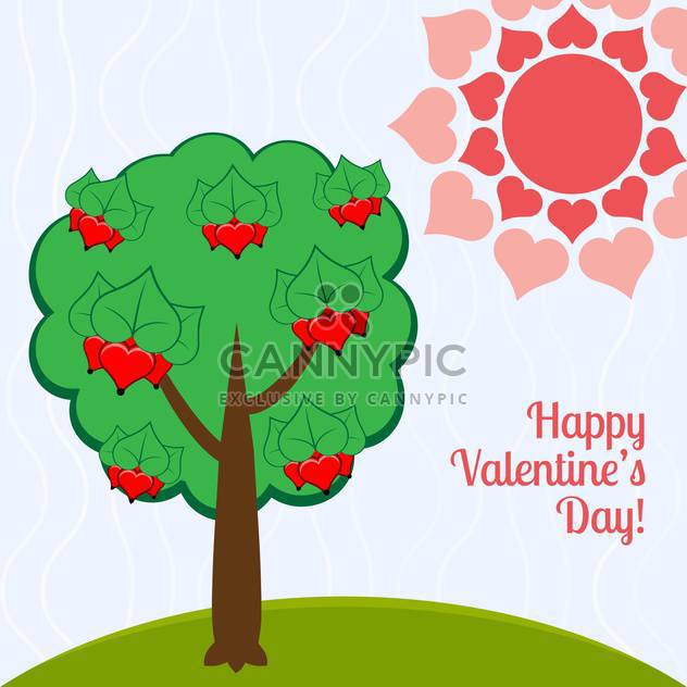 Vector illustration of holiday background with green tree and red hearts - Free vector #126463