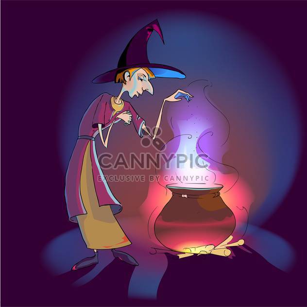 colorful illustration of witch with potion in pot - бесплатный vector #126493