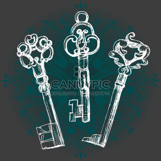 three vector vintage keys on dark green background - vector gratuit #126503 