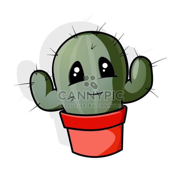 Vector illustration of green cartoon cactus in pot on white background - vector gratuit #126673 