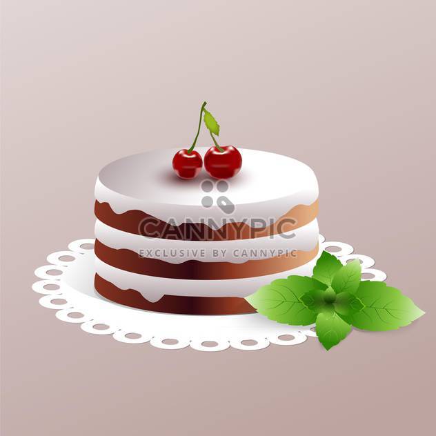 sweet cherry cake on plate on grey background - vector gratuit #126753 